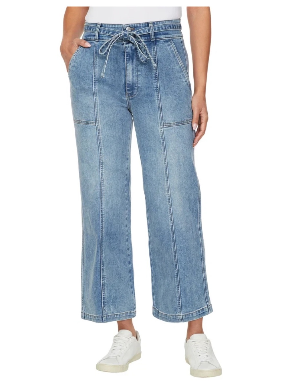 Hudson Women’s Wide Leg Crop Belted Jean, Blue, 18